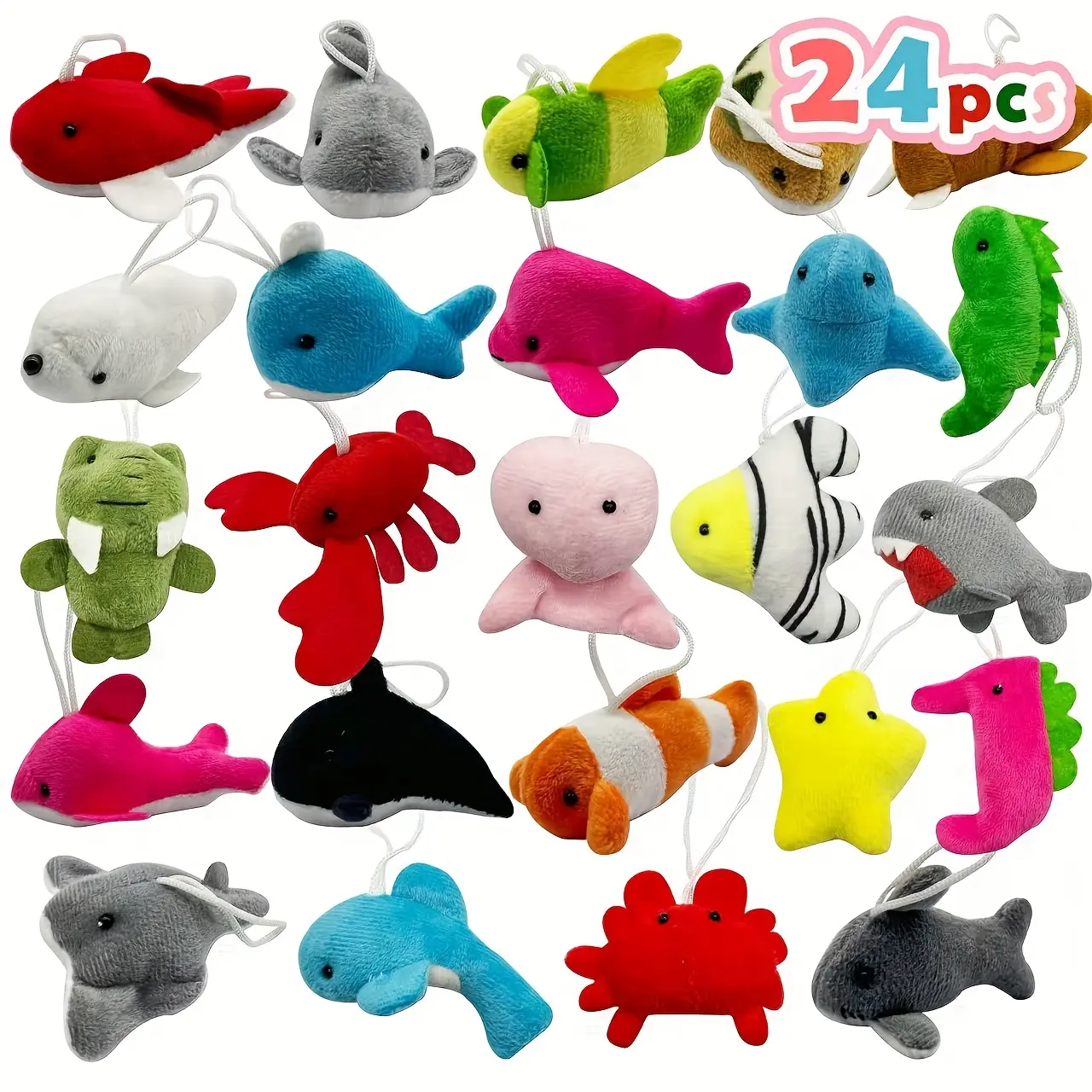 24 Pcs Mini Sea Animal Plush Toys, Random Color 24 Units Stuffed Sea Animal Bulk For Kids Birthday Party Favors, Basket Stuff, Pinata Fillers, Goodie Bag Fillers, School Prizes, Christmas Easter Halloween Valentine's Day Party Supplies