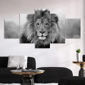 Lion Pattern Canvas Print Painting Frameless, 5 Counts/set Modern Wall Art Painting, Wall Art Decor for Home Living Room Bedroom Office, Ornaments, Unframed Wall Art