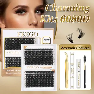 Charming Kits 6080D D-Series False Eyelash Extension Kit with 280pcs 10-18mm Clusters Includes Double-Ended Adhesive Remover Eyelash Brush Tweezers, Suitable for Beginners, More Styles Below