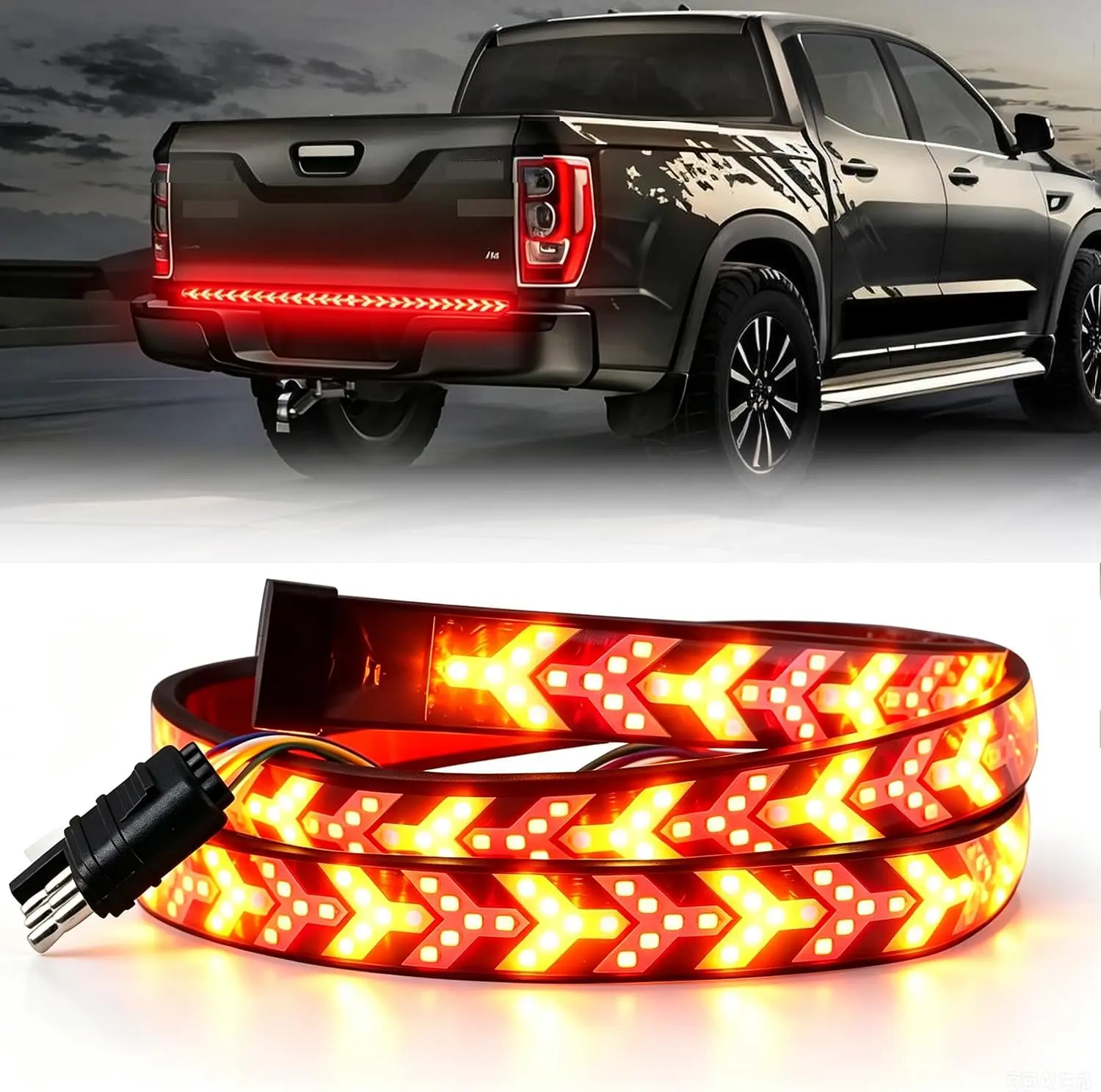 DIBMS 60 Inch Truck Tailgate Light Bar, 504 LED Sequential Red & Amber Lights with Brake Reverse Turn Signal, IP67 Waterproof Flexible Tail Light Strip for Pickup Trailer SUV RV Dodge RAM Fo-rd GMC Silverado