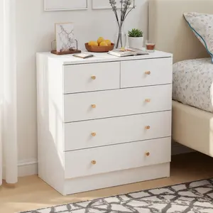 White dresser for bedroom, Chest of Drawer 5 drawer dresser with Gold Handle,Modern Sturdy Wood Storage Cabinet Nightstand for Bedroom,Living room