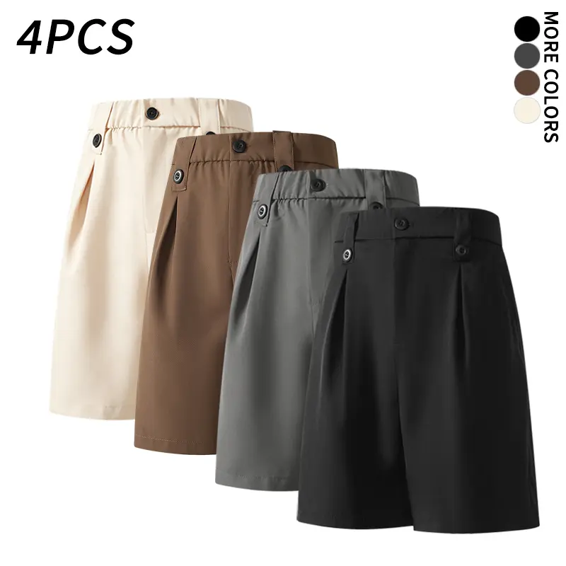 4PC Men’s black suit shorts, high-waisted pleated dress shorts, casual/formal business shorts for summer,summervibes