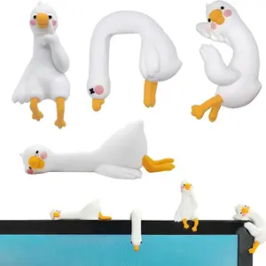 Funny Resin Desk Goose Decor 4 PCS, Mini Cute Goose Figurines Desktop Statue for Computer Monitor, Car Dashboard and Rearview Mirror, Office Desk, Photo Frame Decorations Accessories & Housewarming Gifts, Resin Ornament Set