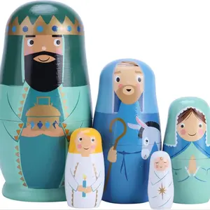 Large 5-Piece Russian Nesting Doll Set, Handmade Wooden Matryoshka, Christmas Easter Birthday Gift, Home Decor