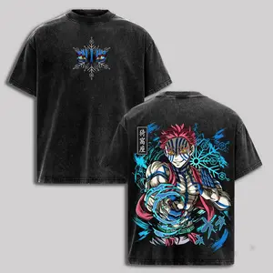 Akaza Upper Moon 3 T-Shirt – Demon Slayer Infinity Castle Arc Graphic Tee, Vintage Washed Oversized Anime Shirt, Heavy Cotton Streetwear Top, Unisex Casual Top, Gift for Demon Slayer Fans, Top Anime Shirt