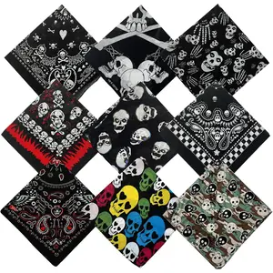 9 Pack Skull Bandanas Cotton Headwraps Wristband 22" x 22"   Cover for Running Cycling Hiking Halloween and other holiday decoration
