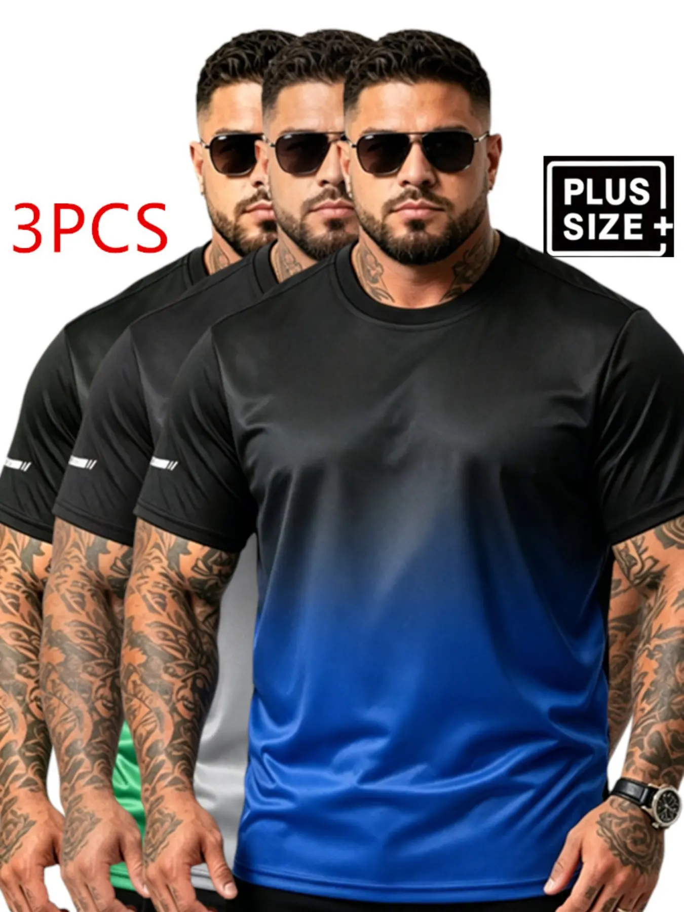 3-Pack Men's Plus Size 1XL-6XL Loose Colorblock T-Shirts, Casual Round Neck Short Sleeve T-Shirts, Breathable Streetwear