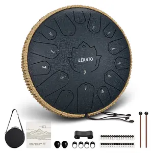 【Brand Guarantee!Perfect GIFT】LEKATO Steel Tongue Drum Kit,13 Inch 15 Notes Steel Drum C Key Handpan Drum Percussion Set,for Meditation Yoga Adult Child Kid Musical Education Beginner Professional,Music Lover Player Familes Friend Fun Relax Christmas Gift