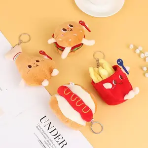 Cute Cartoon French Fries Hamburger Hot Dog Drumstick Plush Keychain Backpack Bookbag Charms Accessories