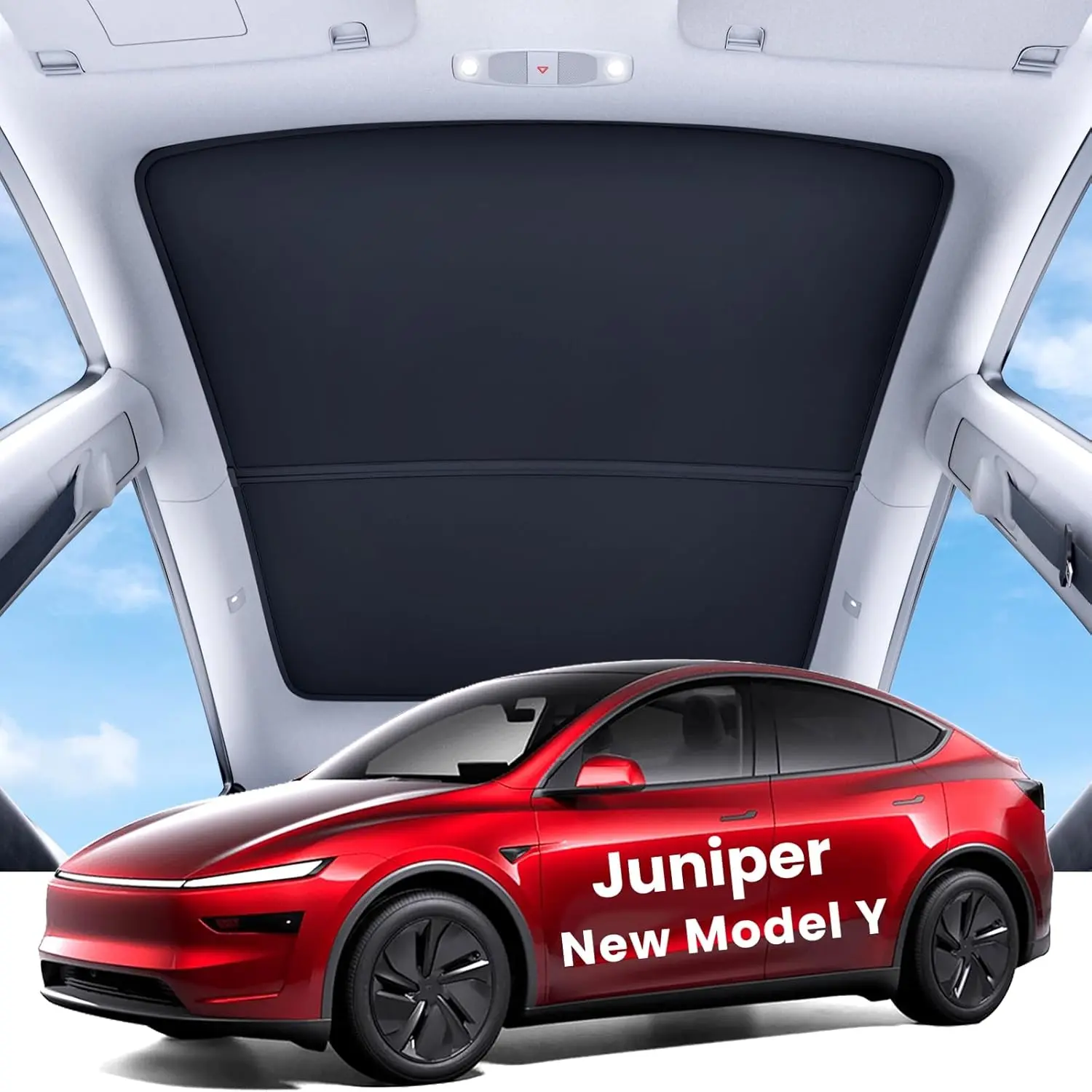 REEVAA Upgrade Heat Insulation Foldable Glass Sunroof Cover for Model Y, Model 3, Model S, 2PCS, Gray,Black