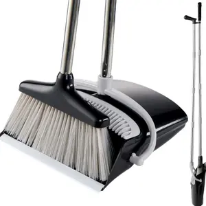 Magic Broom Thickened Broom Dustpan Floor Brush Two-in-One Household Multifunctional Hair-Free Broom Combination Suit Gray-Black Cleaning Supplies