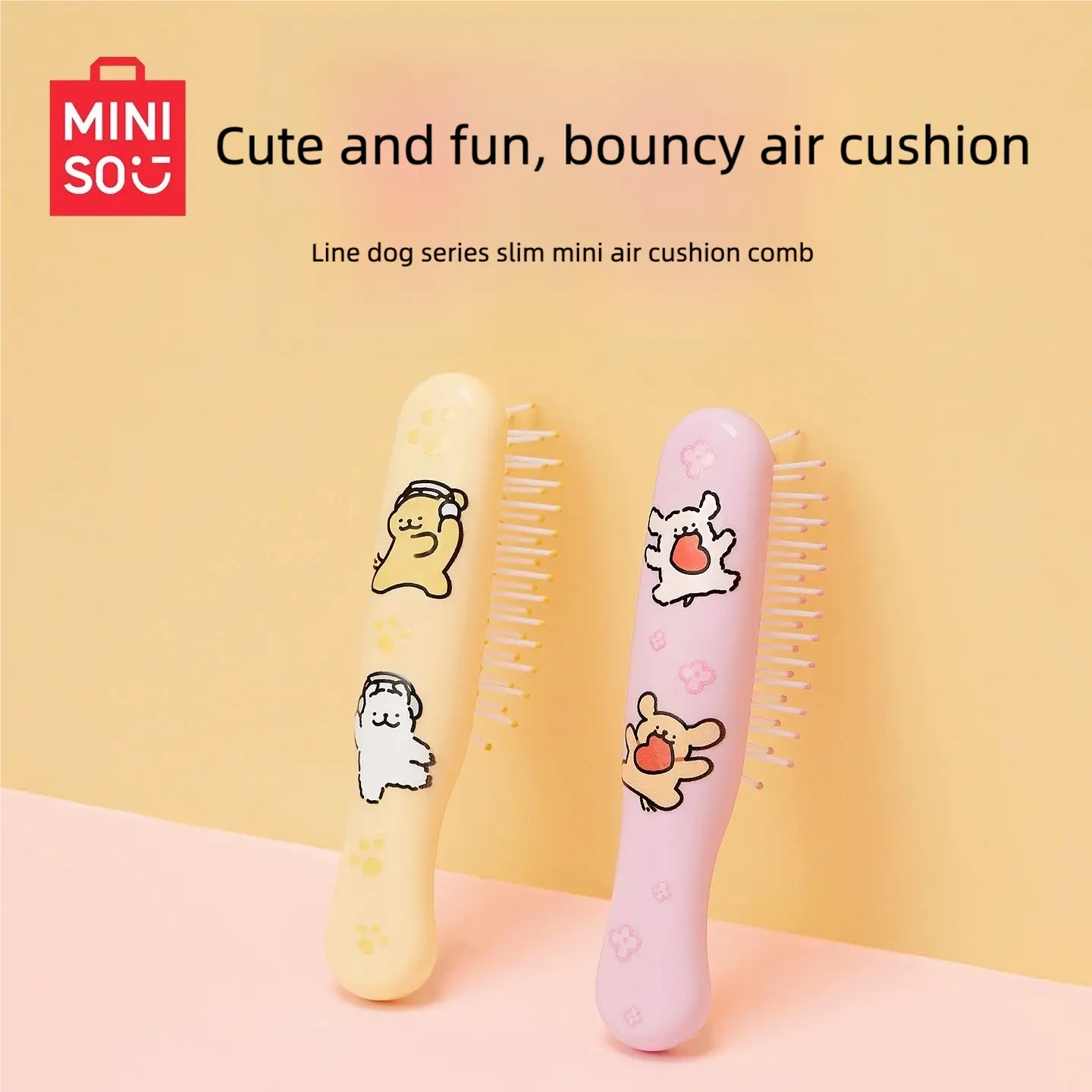 Miniso Line Dog Air Cushion Detangling Hairbrush, Cute Cartoon Daily Haircare Comb - Lightweight Travel Size, Dorm, Abs Handle, Soft Scalp Contact, Comfy Scalp Touch, Cushion Brush, Lightweight Size, Gentle Combing，Back To School, Cushioned Brush