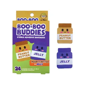 (Peanut Butter + Jelly) Boo Boo Buddies Kids Adhesive Bandages, Kids Self-Adhesive Sterile Bandages Pack for Toddler Girls & Boys, Adults First Aid, Protect Scrapes and Cuts | 24 Pcs