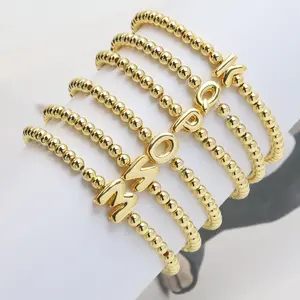 Fashionable balloon cute 26 English letters copper beads elastic line beaded bracelet