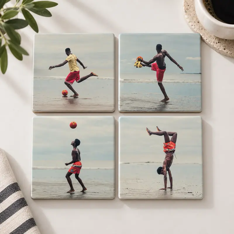 STNR Supply Coastal Kick Ceramic Coaster Set of 4 3.7" Square Premium Surface Heat & Water Resistant Original Photography by Gil Stunner Handmade in New York USA