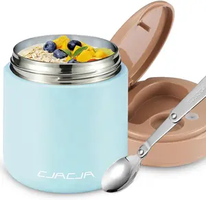 Kids Food Thermos Bowl Container Foldable Silicone & Steel Fruit Lunch Jar, Leakproof, Keeps Food Hot