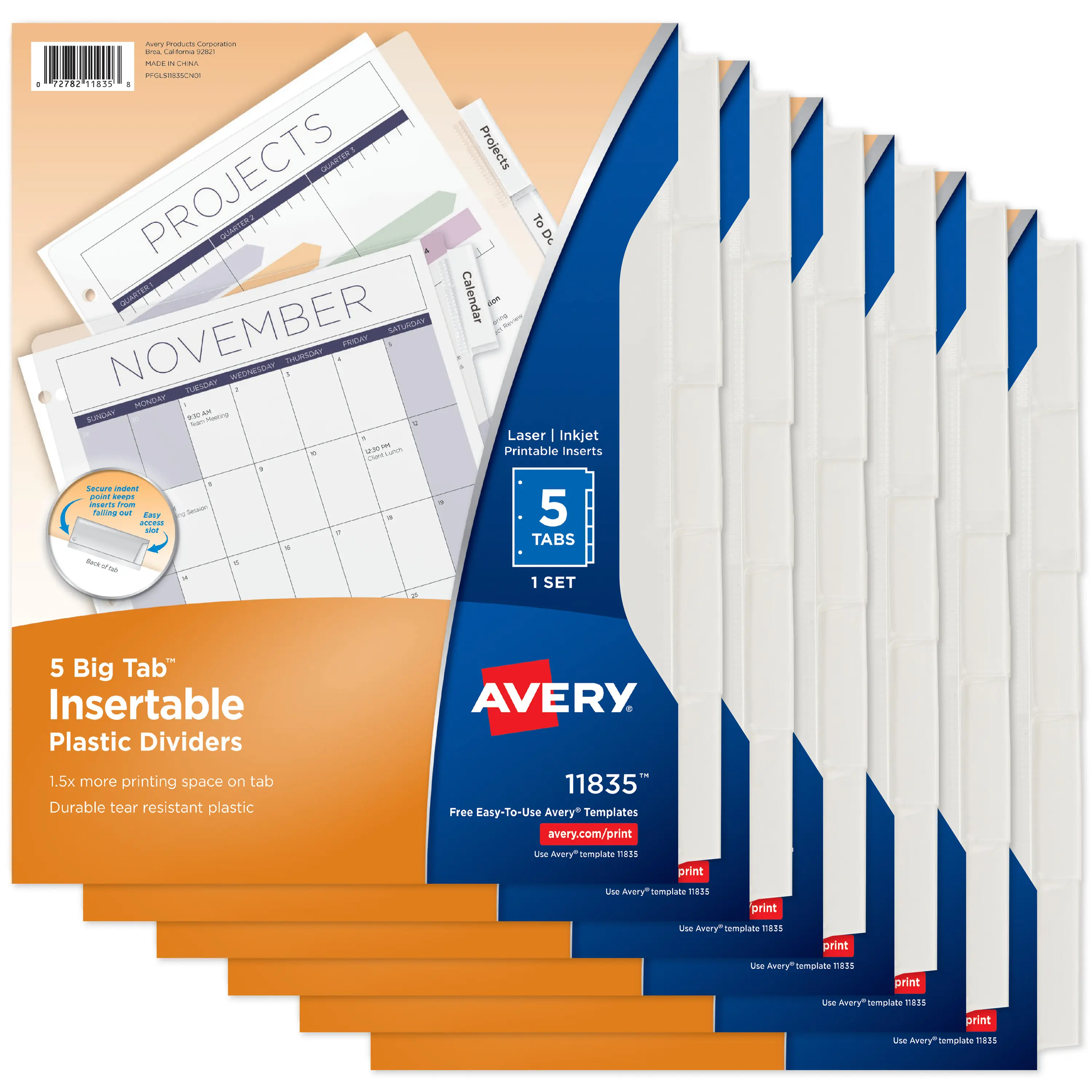 Avery Durable Plastic 5-Tab Insertable Big Tab Dividers for 3 Ring Binders, Clear, 1 Set (11835) (Pack of 6)