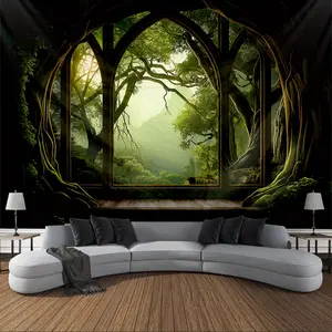 Gothic Tree Hollow Wall Tapestry – Mystical Forest and Mountain Landscape Decor – Soft Polyester Hanging for Bedroom, Living Room, Dorm