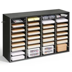 VEVOR Literature Organizer, 36 Compartments Office Mailbox with Detachable Shelves, Wooden Mailbox Sorter with Particle Board, Countertop Office Home Storage Organizer for File, Document, Paper, Black