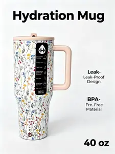 HydroJug 40oz Floral Stainless Steel Insulated Tumbler - Leak-Proof, BPA-Free, Portable, Large Capacity Cup with Straw for Women, Perfect for Gifts, Gym & Road Trips