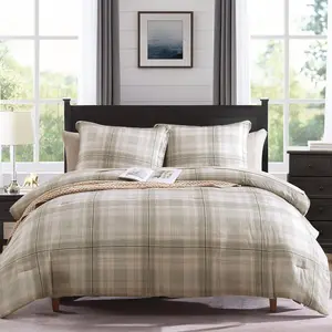 Full Comforter Sets, Khaki Green Grid Farmhouse Bedding Set Bed in A Bag, Classic Checkered Comforter Sets with Fitted & Flat Sheet, Pillowcases & Shams 80"x90"