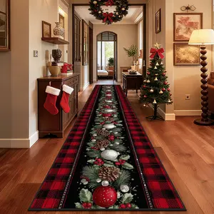 1pc Christmas Flower Poinsettia Corridor Long Rugs, Machine-Washable Balcony Kitchen Mats, Soft and Comfortable Bedroom Bedside Rugs, Suitable for Indoor and Outdoor Christmas Decor Rugs, Christmas Gifts