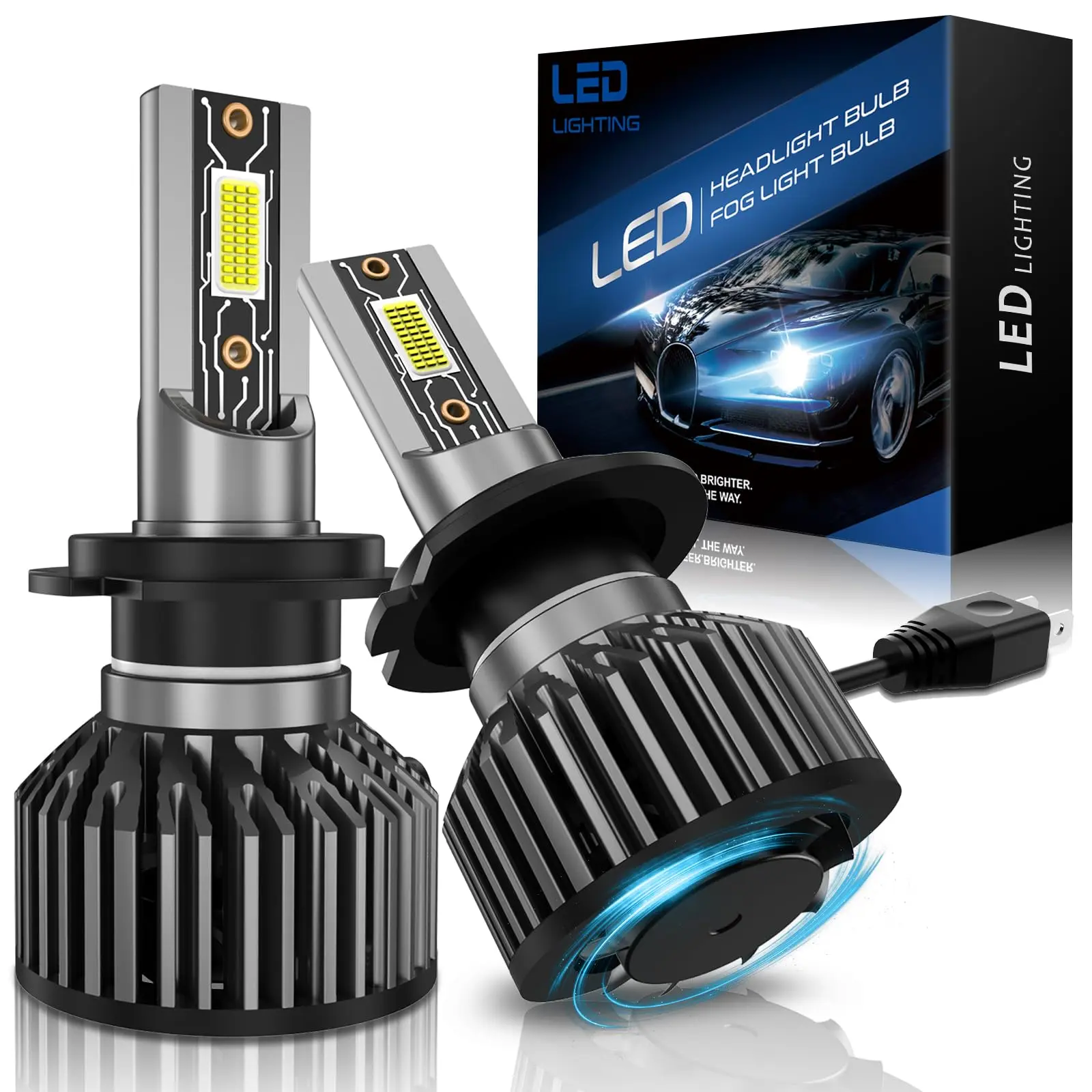 LED Headlights H7 High Low Beam Bulbs Extremely 6000K Bright White 3000LM