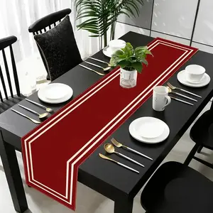 1 piece/5 piece/7 piece set, red theme with geometric white frame design, table flag and placemat set, washable placemats and table flags suitable for home kitchens, outdoor parties, dining tables, table flags and placemats