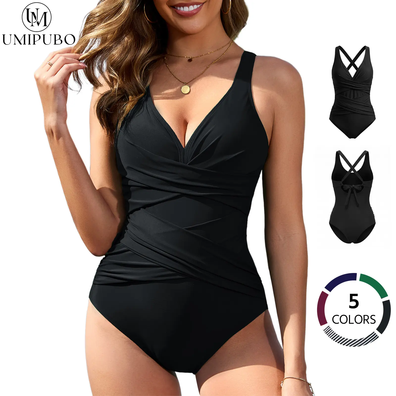 【Clearance Sale】UMIPUBO Womens Tummy Control Swimsuit One Piece Bathing Suit Front Cross Tie Back Slimming Ruched Push Up Padded Swimwear for Beachwear SwimWeek