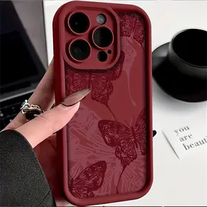 Red Line Butterfly Case for iPhone 17 Pro Max 16 16e 15 14 Plus 13 12 Mini 11 Air X XS Pattern Soft TPU Rubber Camera Protection Rugged Mobile Phone Cover Gift 2D printing