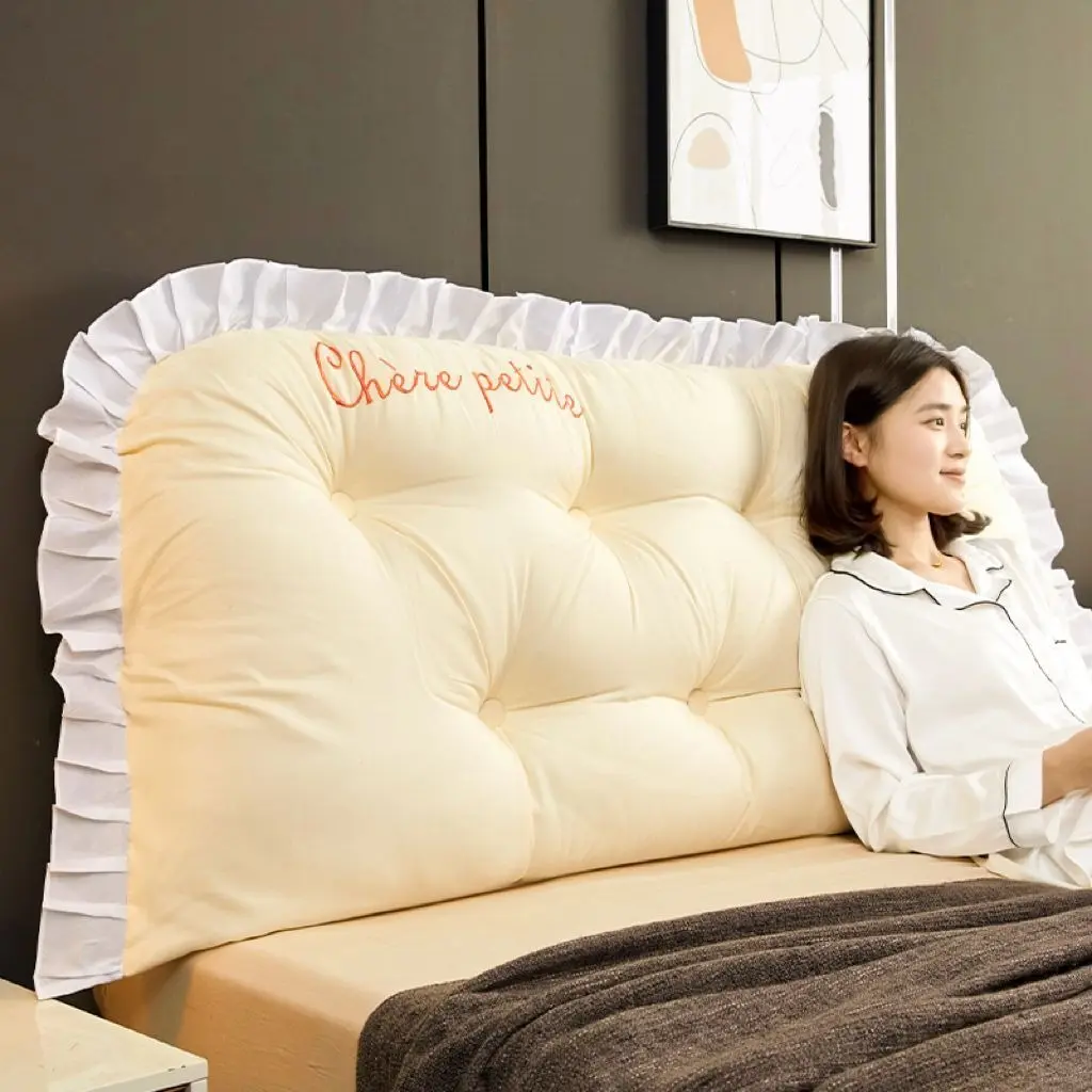 Thick Princess Style Vintage Bed Headrest Cushion, Modern Pleated Pillow, Hand Washable Padded Backrest, Bed Back Rests For Sitting Up In Bed, Polyester Fabric, Lace Decoration, Zipper Closure