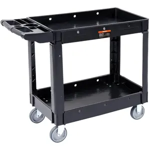 VEVOR Utility Service Cart,  2 Shelf 550LBS Heavy Duty Plastic Rolling Utility Cart with 360° Swivel Wheels, Medium Lipped Shelf, Ergonomic Storage Handle for Warehouse/Garage/Cleaning/Office