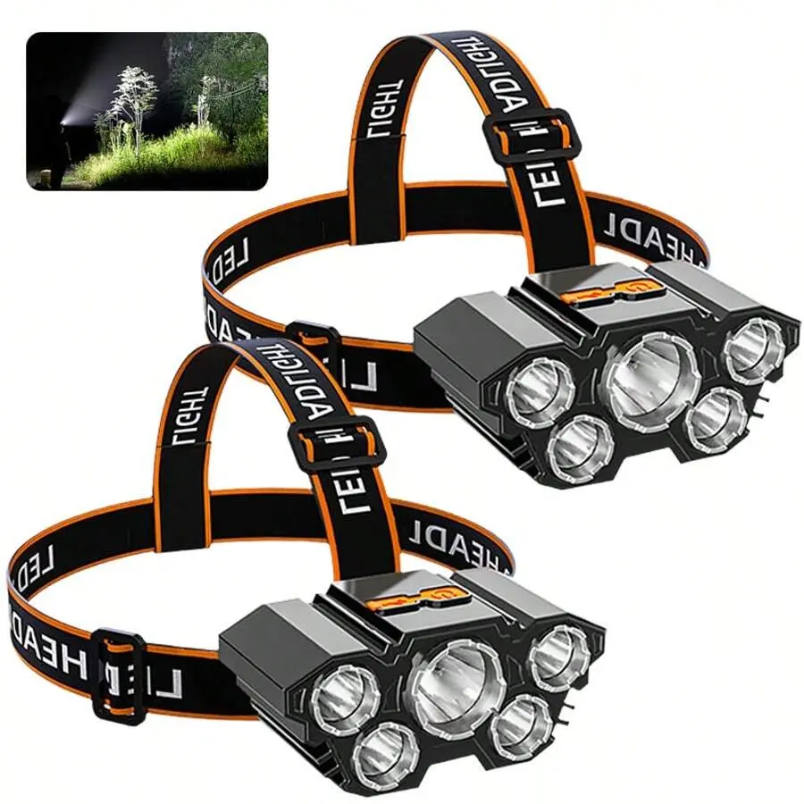 2 Rechargeable Headlights, 5 LED Bright Headlights, Lightweight USB Headlights, 8-Mode Headlights Suitable For Outdoor Running, Hunting, Hiking, Camping, Work, Decoration, And Maintenance
