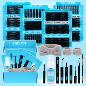1105 pcs Lash Clusters Kit, DIY Cluster Lash, D Curl 12 Styles with Bond&Seal Eyelash Glue Eyelash Extension Tweezers Lash Remover Lash Brush Lash Applicator Headband Wristband Lash Shampoo, Perfect for Beginners &Pros, Easy Apply for Makeup Daily