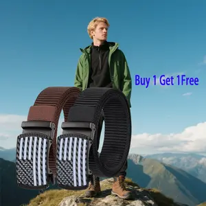 Buy 1 Get 1 Free Classic Ratchet Waist Belt Men's Nylon Belt with American Flag Buckle Automatic Adjustment for Quick Fit & Comfortable Wear Ideal