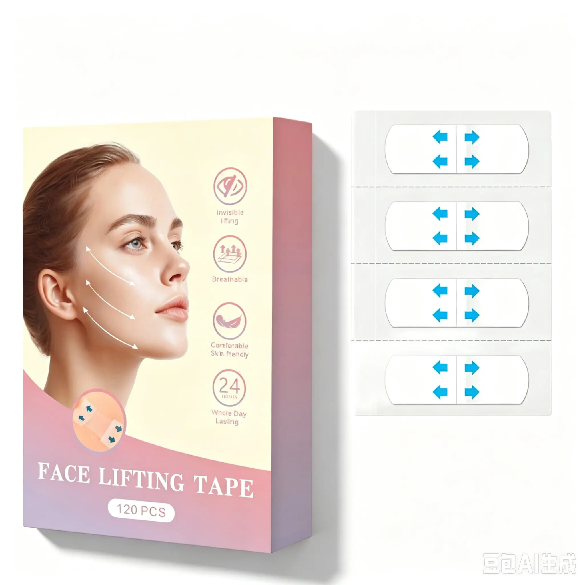 Face Lifting Tape, 120 PCS Invisible Facial Patch for Instant Face Lift, Breathable Long-Lasting Face Tape for Jawline, Neck and Skin Tightening, Disposable Transparent Face Lifter Patch