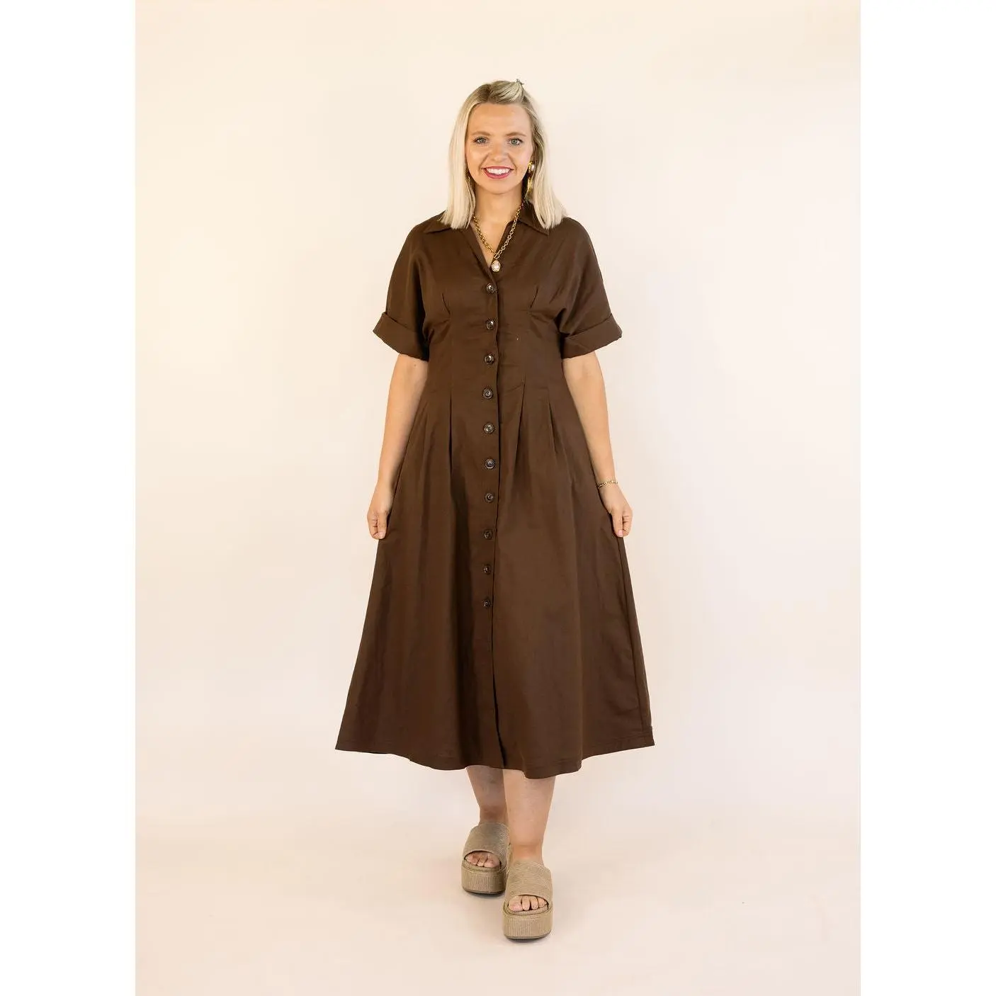 THML | Sienna Button Front Midi Dress