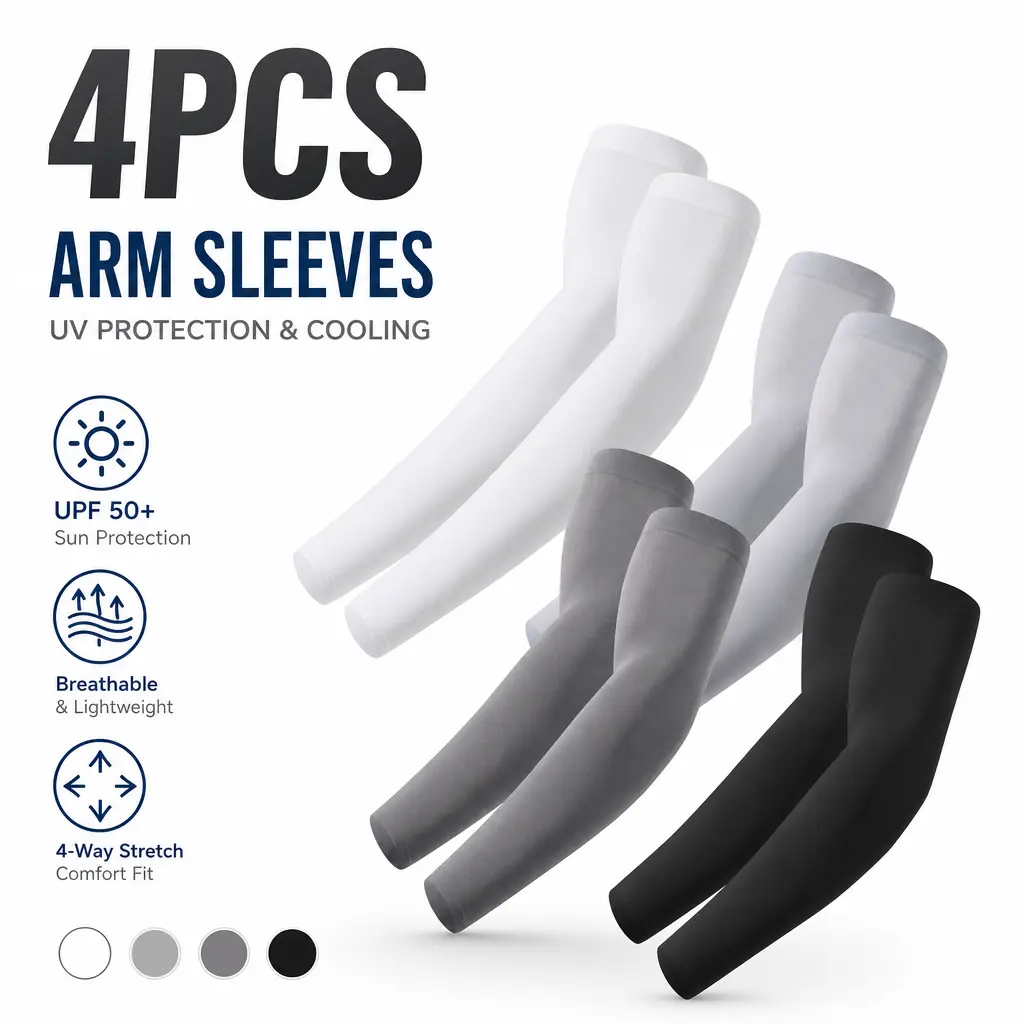4 Pack Soft Arm Sleeves – Maximum UV Sun Protection, Cool Touch & Moisture Wicking, Ideal for Tattoo Cover, Cycling, Construction – Men Women – Breathable & Stretchy