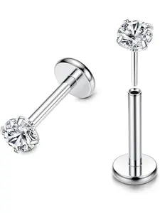 Labret Studs Cartilage Earrings 16G 20G Threadless Push in Medusa Piercing Studs Clear CZ Nose Stud Opal Flat Back Earrings Nose Labret Lip Tragus Piercing Jewellery