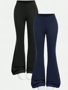 Girls' Elastic Bell-Bottom Yoga Pants, Fitness Dance Pants, Fashion Simple Solid Color Casual Pants, All Seasons Fitted Style, Athleisure Pants