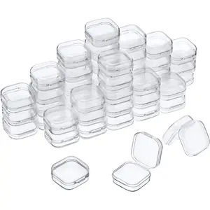 48 Packs Clear Small Plastic Containers Transparent Storage Box with Hinged Lid for Small Items Crafts Jewelry (1.37 x 1.37 x 0.7 Inches)