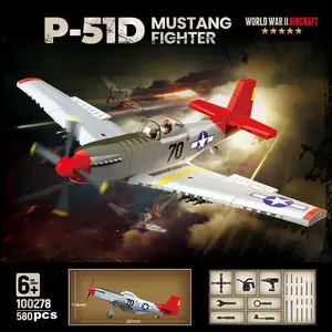 New WW2 USA Military Weapons P51D Mustang Fighter Building Blocks Model Aircraft Army DIY Bricks Plane Soldier Toys For Kids Gift 580PCS
