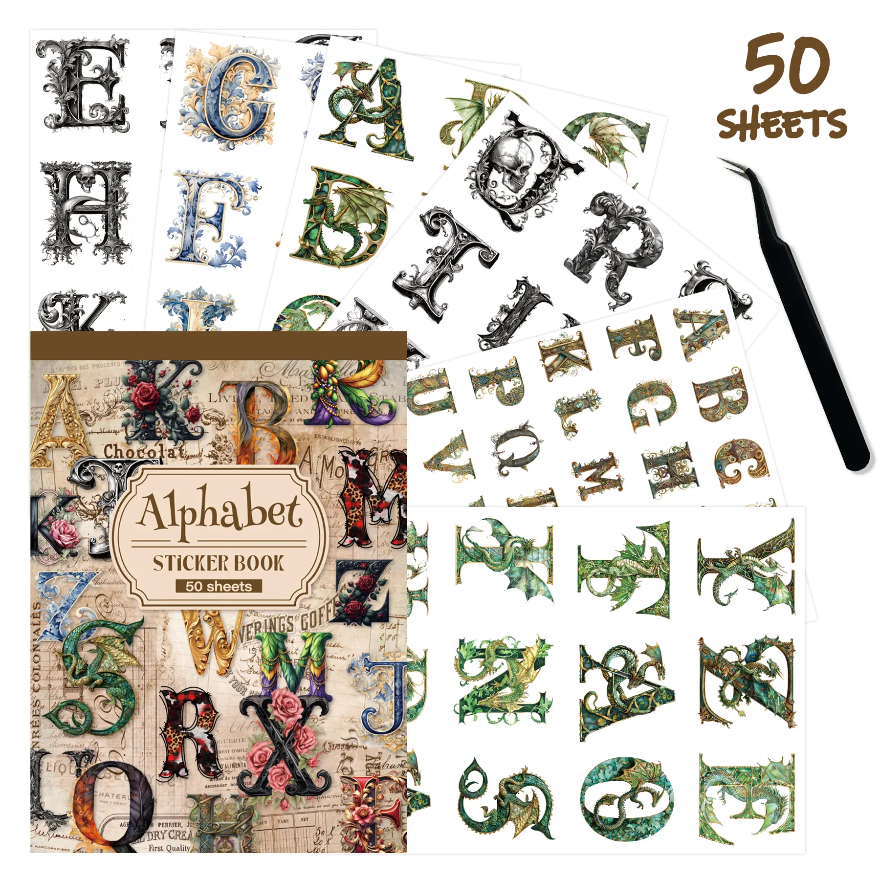 PRSTINCOL Retro Ransom Note Sticker Book - 50 Sheets Die-Cut Decorative Stickers, 450 Vintage Alphabet Craft Supplies for Aesthetic Journaling, DIY Collage, Die-Cut Stickers