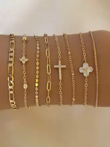 8-Piece Fashion Layered Clover Cross Bracelet Set, Elegant Chain Bracelets, Minimalist Luxury Dainty Layering Jewelry for Women, Bracelet Stack