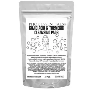 PHOR ESSENTIALS Turmeric Kojic Acid Cleansing Exfoliating Pads Facial Cleansing   Foaming Skincare Organic Gentle Smooth Skin Repair Cleanser Chamomile