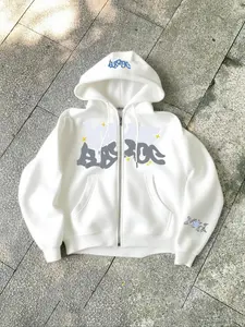 Tiktok Trending Y2K Zipper Fitted Hoodie, Street Style Sweatshirt with Geometric Graffiti Letters and Star Prints, Casual Sportswear for Daily Wear, Clothes, Streetwear