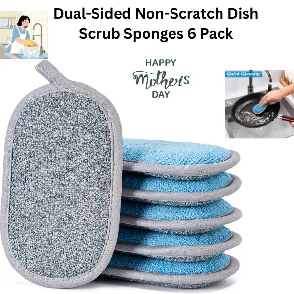 6-Pack Eco-Friendly Dual-Sided Non-Scratch Reusable Microfiber Dishwashing Sponges - Heavy-Duty Multipurpose Kitchen Cleaning Tool for Stove, with Pouch, Ideal Gift for Mothers, Suitable for Juneteenth, Back to School, Earth Day Dish Scrub, Ceramic, Canad