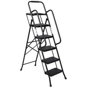 Donext 5 Step Ladder, Folding Step Stool with Wide Anti-Slip Pedal, Sturdy Steel Frame, Convenient Handrails, Lightweight & Portable for Home & Office Use