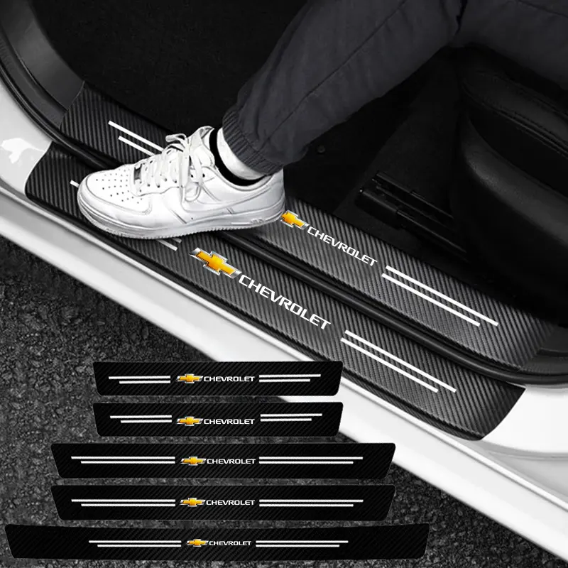 Carbon Fiber Car Door Threshold Protector Stickers Waterproof For Chevrolet Silverado Impala Captiva Malibu Interior Accessories