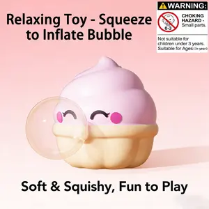 Ice Cream Bubble Squeeze Toy, Cute Squishy Fidget Toy, Soft Squishy Sensory, Blow Bubble Design Stress Relief Toy, Stress Relief Tool for Kids & Adults, Fun and Relaxing Plaything